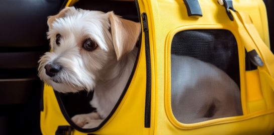 Cane nel trasportino pronto a salire in aereo